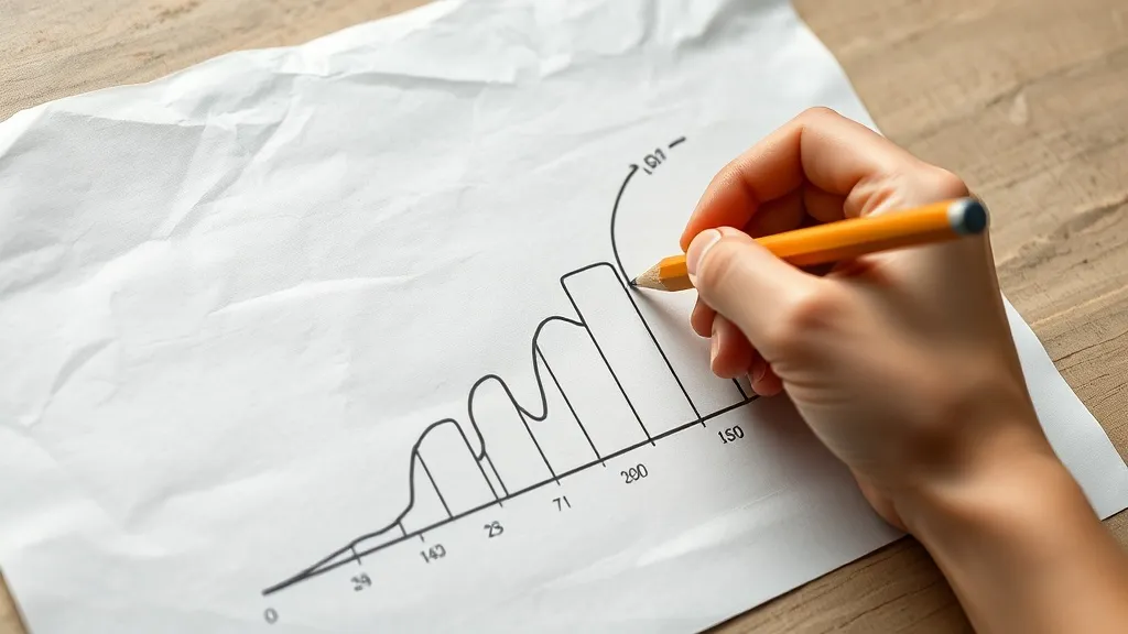 Close up of a hand drawing a growth chart on recycled paper